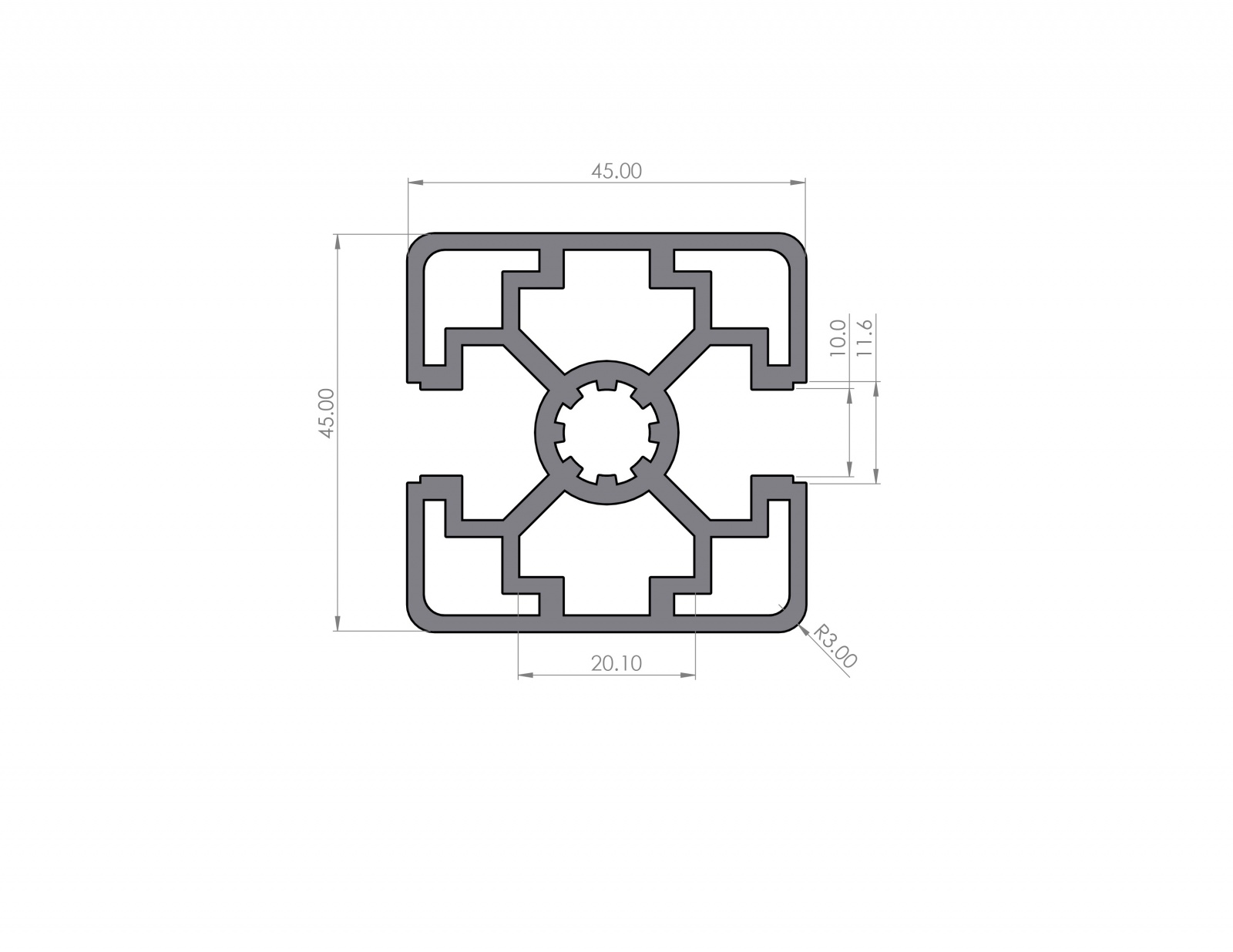 Aluminiumprofil 45x45 Nut 10 leicht B-Typ 2N180